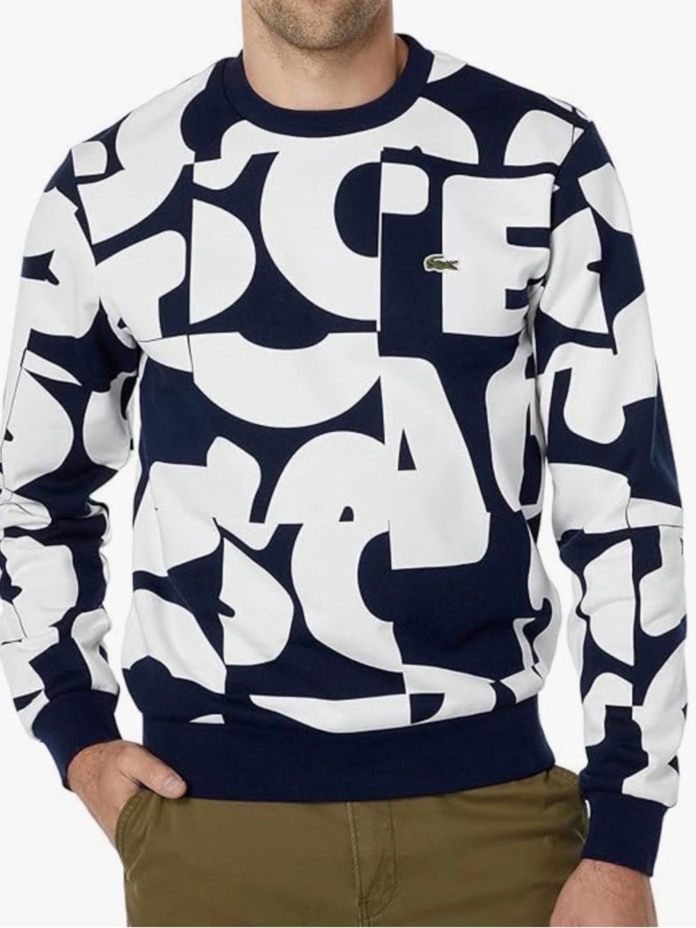Lacoste Graphic Sweatshirt Navy White Logo Print Crewneck Men’s Size XXL - Picture 2 of 8